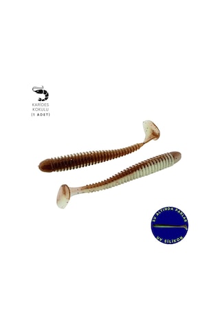 Silikon Kurt Yem - 4,2g 105mm - Turna/levrek Silikonu - 1 Adet - Yeşil/kahve - Karides Kokulu