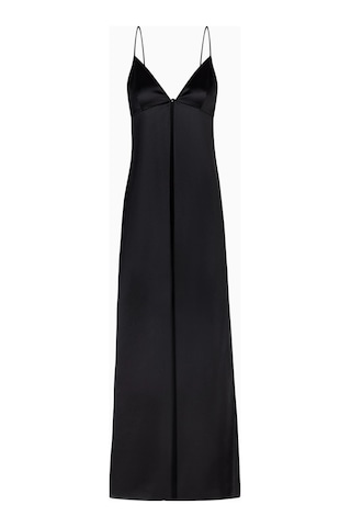 Because Of Alice Satin V Neck Longline Camisole Parlak V Yaka Saten Kadın Bluz Siyah