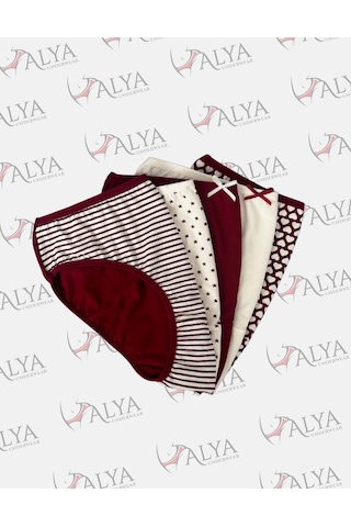 Alya Underwear Pamuklu Kadın Külot Slip Empirme Baskılı Yüksek Bel İç Çamaşırı - 5'li Paket - Lacivert Bordo P27