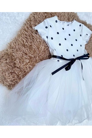 Minaz Baby Beyaz Puantiyeli Elbise Beyaz