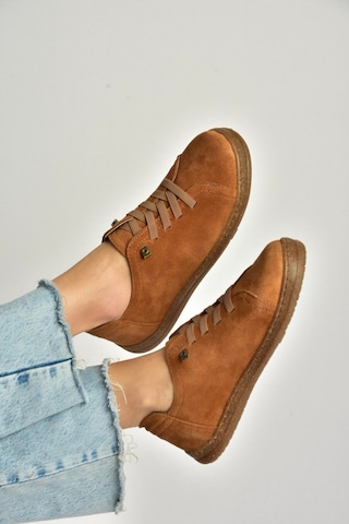 Fox Shoes Y999364003 Taba Hakiki Deri Süet Kadın Spor Ayakkabı Sneakers Taba
