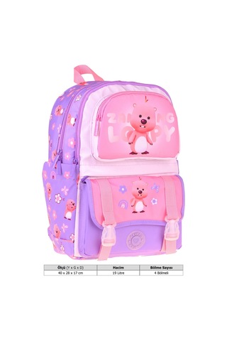 Kaukko Kids Dört Bölmeli Kız Çocuk Loopy Baskılı Lila - Pembe Okul Sırt Çantası - L5303 Çok Renkli