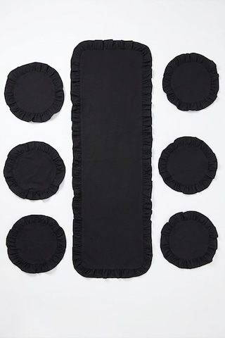 Yunusoğlu Home Fırfırlı Runner Ve Supla Takımı - Masa Örtüsü Takımı 7 Parça 150x50 Cm Siyah