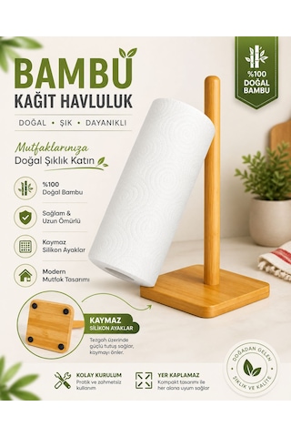 Bambu Kare Kağıt Havluluk Kaymaz Tabanlı Doğal Ahşap Mutfak Havlu Standı