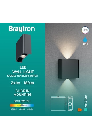 Braytron 3 Renk Modlu İç-dış Mekan Led Duvar Armatürü 3cct Bg38-03182 Haiti Aplik Siyah