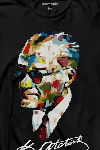 Karizma Gözlüklü Gazi Mustafa Kemal Atatürk Portresi Uzun Kollu Tişört Baskılı T-shirt 001