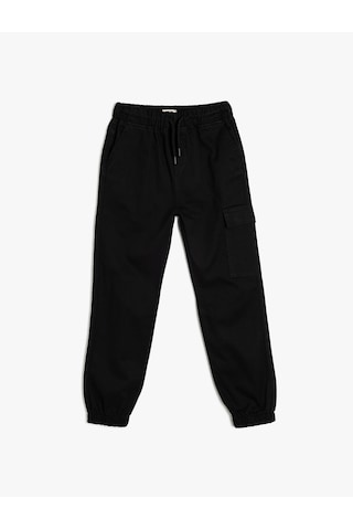 Koton Beli Bağcıklı Cep Detaylı Pamuklu Jogger Eşofman Altı Siyah 5wkb40083tw Siyah
