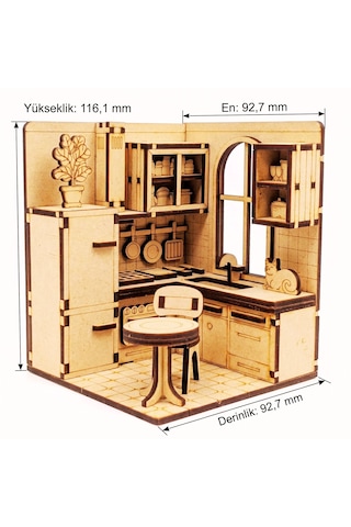 Mutfak Ahşap Maket Seti Dıy Miniatür Retro Mutfak Peri Led'li 3d Puzzle