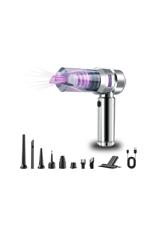 Buffer 9 Farklı Uçlu Kablosuz Şarjlı Araç İçi Süpürge Wireless Destekli, Güçlü Emiş, Taşınabilir Pratik Araç Temizley