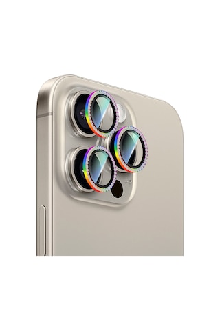 Apple Uyumlu iPhone 15 Pro Max Caseworld Alloy Sparkling Diamond Serisi Taşlı Lens Koruyucu Colorful
