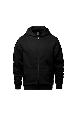 Mellorenzo 3 İplik Şardonlu Fermuarlı Kapüşonlu Sweatshirt Siyah Siyah