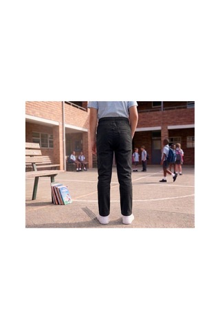 Erdem Kıds Unisex Erkek Kız Çocuk Ribana Bel Lastikli Boru Paça Kanvas-keten Keten Siyah Okul Pantolonu Siyah Siyah