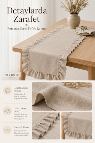 Kahve Fırfırlı Runner Masa Örtüsü 40x110cm Kahverengi