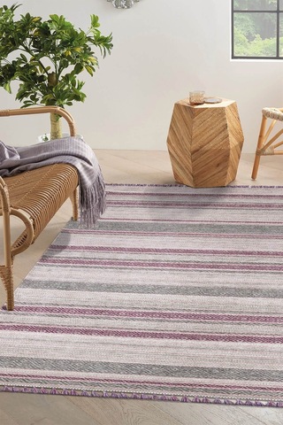 Lila Renkli Kaymaz Tabanlı Yıkanabilir Makine Dokuma Kilim-203 Mor