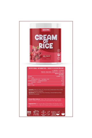 Prime Nutrition Cream Of Rice 750 Gram Red Fruits Kırmızı Meyve Aromalı