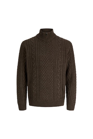 Jack & Jones Authentic Jprblucallum Örgü Desenli Yarım Fermuarlı Dik Yaka Kazak Erkek Kazak 12299947 Kahve