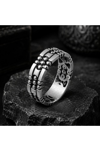 Noktalı Model Vintage Tek Gümüş Alyans Yüzük Beyaz