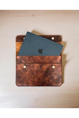 Hakiki Deri Macbook Uyumlu Kılıfı 13-14 İnç Gerçek Deri Premium Macbook Uyumlu Çantası, Macbook Uyumlu Air, Macbook Uyumlu Pro - Mess Collection Taba 13/14 İnç