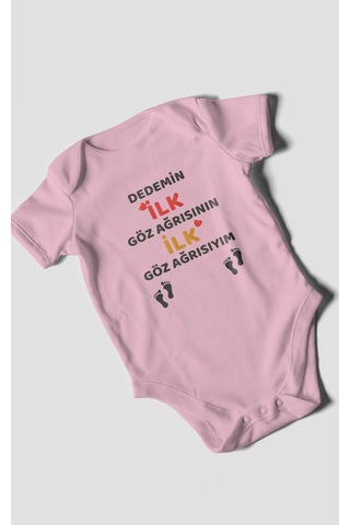Dedemin İlk Göz Ağrısıyım Baskılı Bebek Zıbını Çıtçıtlı Body %100 Pamuk Kısa Kol Koyu Pembe