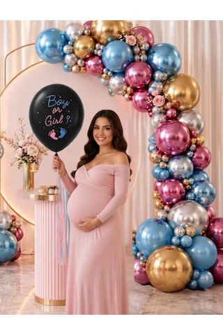 Mucit Home Cinsiyet Belirleme Balon Seti -boy Or Girl - 1 Adet 24 İnç Büyük Boy + 50 Adet 12 İnç Metalik Balon - Balon Pompası - Balon Zinciri -balon Pembe
