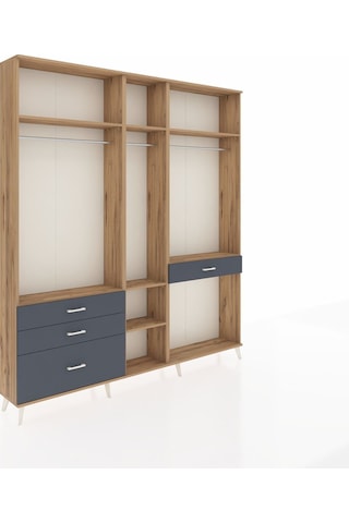 Arges Dolap 7 Raflı 4 Çekmeceli 3 Askılı 220x30x243 Çam-çam/antrasit Atlas Çam/antrasıt