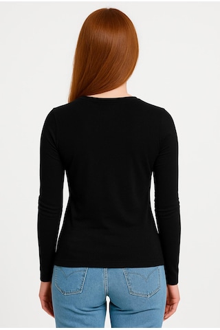 Kadın Siyah Uzun Kollu Unisex Kalıp T-shirt-d236-k Siyah