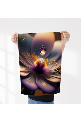 Çerçevesiz Poster - Dijital Baskı - Mor Çiçek Ve Damlası