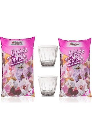 Orkide Toprağı 6L 2 Adet Şeffaf Orkide Saksısı 1.5 L