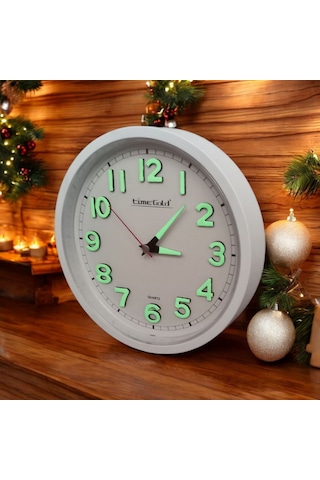 Fosforlu 3d Kabartma Rakam Mini Küçük Duvar Saati Çap 22 Cm Beyaz