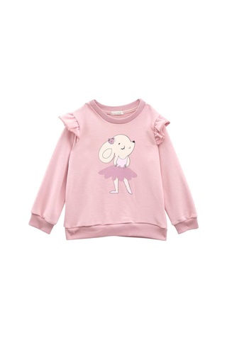 Kız Bebek Baskılı Kolları Fırfır Detaylı Eşofman Takımı - Pembe Pembe