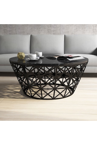 Variant Stil Metal Mermer Desenli Orta Sehpa - Siyah Mermer