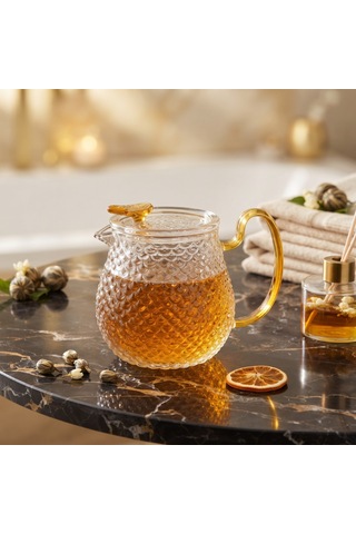 Şık Tasarımlı Cam Demlik - 550 Ml - Borosilikat Cam Altın