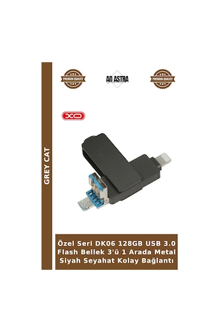 Özel Seri Dk06 128gb Usb 3.0 Flash Bellek 3'ü 1 Arada Metal Siyah Seyahat Kolay Bağlantı