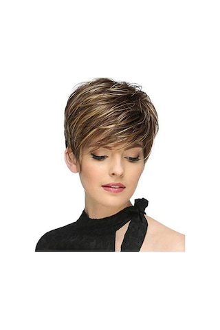 Kadın Peruk Güzel Yapılandırılmış Kahverengi Kısa Düz Saç