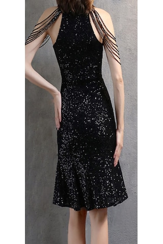 Hanife Glam Couture Hanife Glam Boncuk Detaylı Pulpayet Abiye Elbise Siyah