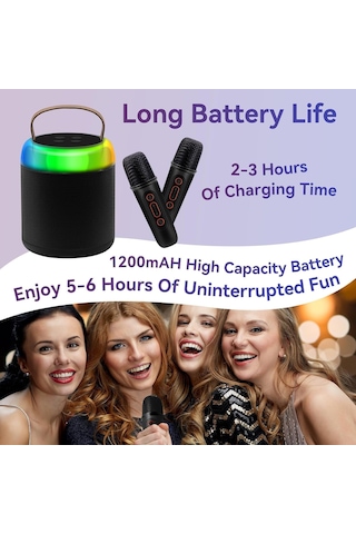 Ruicoo Ev Ktv İçin Taşınabilir Bluetooth Hoparlör - İki Mikrofonlu, Dsp Çip, Rgb Işık, Tf Kart Desteği Siyah