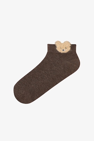Penti Beyaz Kahve Cute Teddy Bear Pamuklu 3 Çift Patik Çorap Beyaz - Kahve