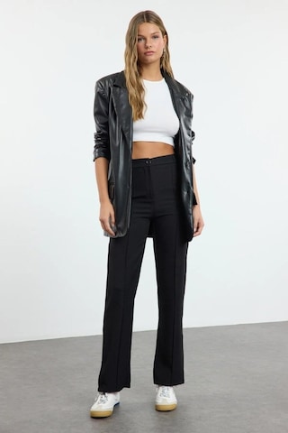 Simala Kadın Yüksek Bel Nervurlu Ithal Krep Pantolon Siyah