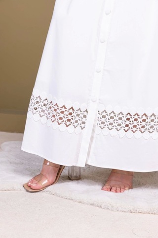 Dantel Detaylı Pileli Pamuk Etek 6025-beyaz Beyaz