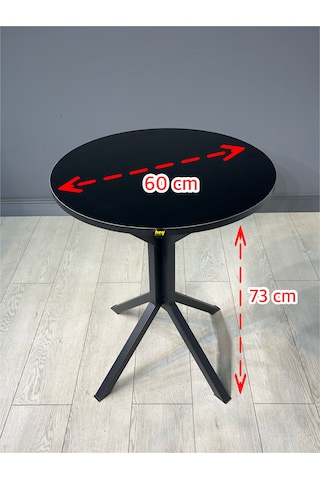 İkra Yuvarlak Siyah Balkon Masası Mutfak Yemek Masası 60 Cm