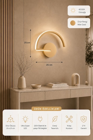 Mori Modern Led Duvar Apliği Günışığı Eskitme