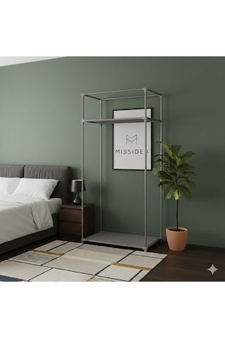 Missidea Basic Portatif Bez Dolap Metal İskeletli Kumaş Gardırop Gri Gri