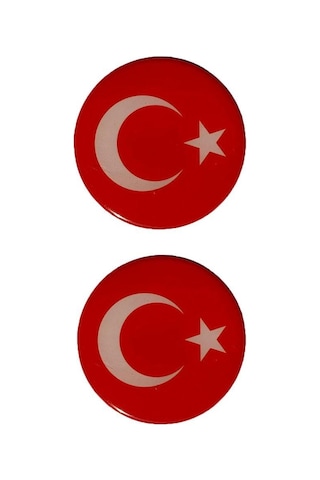Türk Bayrağı Yuvarlak Damla Etiket Sticker Yapıştırma (2'Li) 5Cm