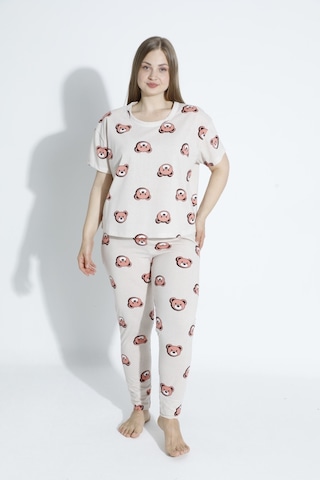 Kadın Büyük Beden Kısa Kollu Pijama Takımı Waynap 4130-b - Beyaz