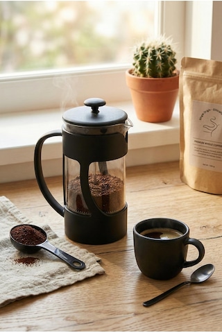 350 Ml Borosilikat Cam French Press & Siyah Modern Kahve Ve Bitki Çayı Demleme Gereci Siyah