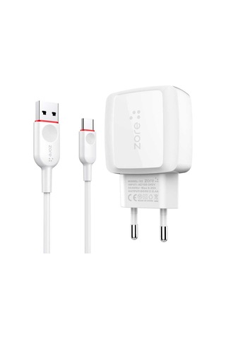Vest Serisi V2 Type-C 2 In 1 2.4A Hızlı Şarj Seti-Beyaz