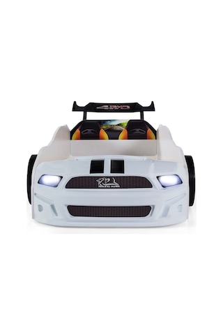 Beyaz Arabalı Yatak Sport Mst Full Ledli Kumandalı Baza Ortopedik Yatak 90x190 Cm