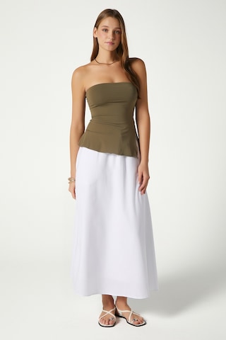 Kadın Seaside Beyaz Astarlı Bel Lastikli Cepli Dokuma Uzun Etek Beyaz