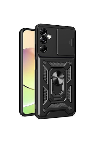 Samsung Uyumlu Galaxy A14 Kılıf Magnetik Standlı Kamera Korumalı Zore Sürgülü Vega Kapak Siyah