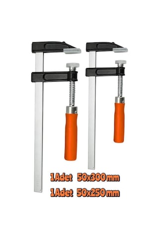 2 Adet F Tipi İşkence 50x300mm Ve 50x250 Mm Ahşap Saplı Mengene